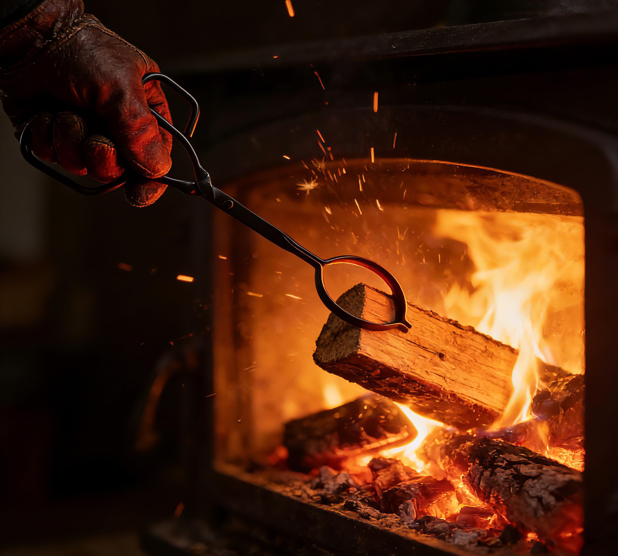 Kingson Pince à bûches de 43 cm de long avec grande poignée, design riveté, pour foyer, barbecue, grill, charbon et bois