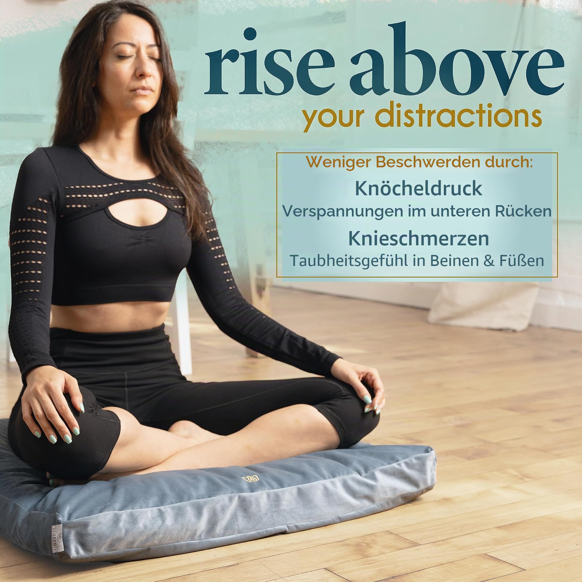 Florensi Zabuton Meditationsmatte, 100% Baumwolle gefüllt, Meditationskissen, Samt-Bodenkissen zum Sitzen und Knien, Yoga-Kissen für Damen und Herren | Mit Buchweizen gefülltes Meditationskissen mit weichem Samtbezug für unterstützendes Sitzen während Med