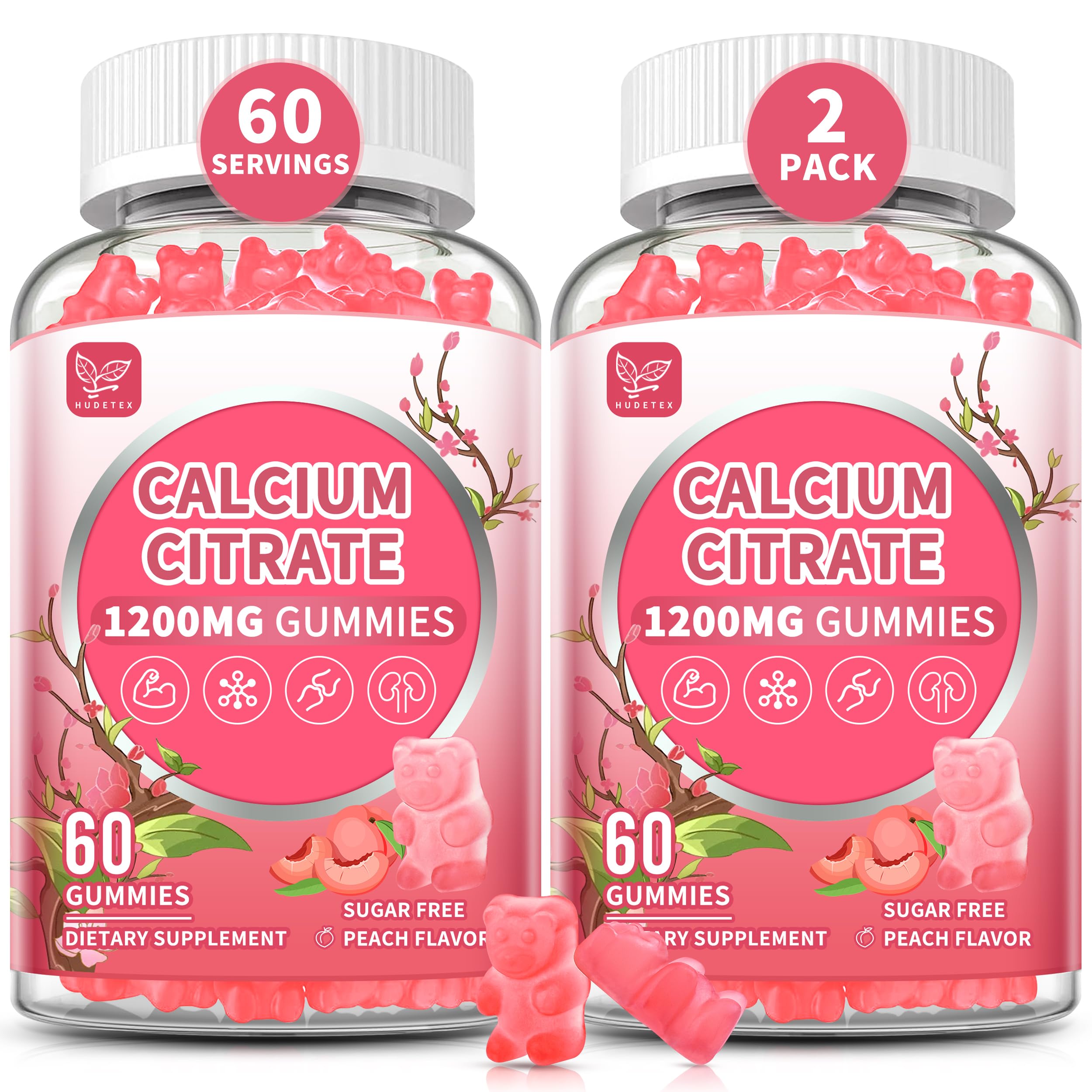 (2 Pack) Pure Calcium Citrate Gummies 1200 mg for Women & Men,Calcium Citrate Supplements,High Absorption for Bone Muscle Healthy - Easy to Digest,