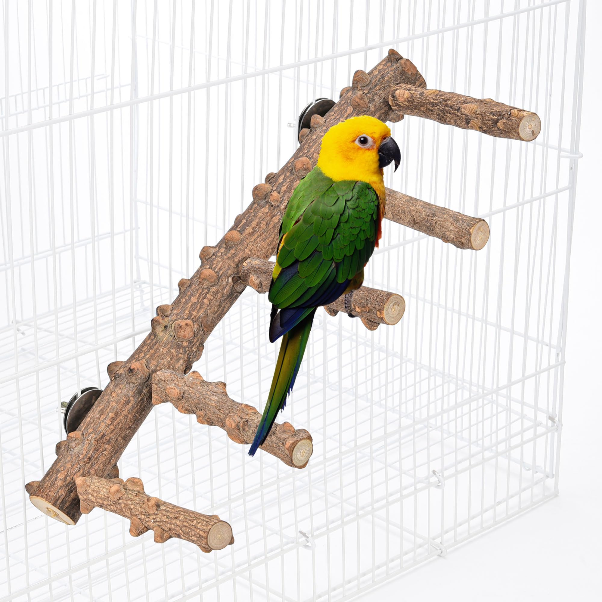 CozyCabin Natural Wood Ladder Bird Perch for Cage, Parrot Wood Stand Parakeet Toys Bird Cage Accessories for Parrot, Parakeets, Cockatiels, Conures