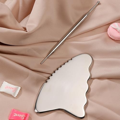 Vista 13 de Masaje facial de acero inoxidable Gua Sha, herramientas faciales Gua Sha y herramienta de masaje de raspado corporal para terapia de acupuntura