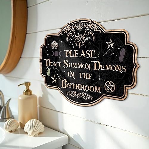 Miniatura 3 de Letrero decorativo de baño, letrero de metal para baño, divertido letrero para colgar en la pared del baño, letrero impreso de Halloween, decoración