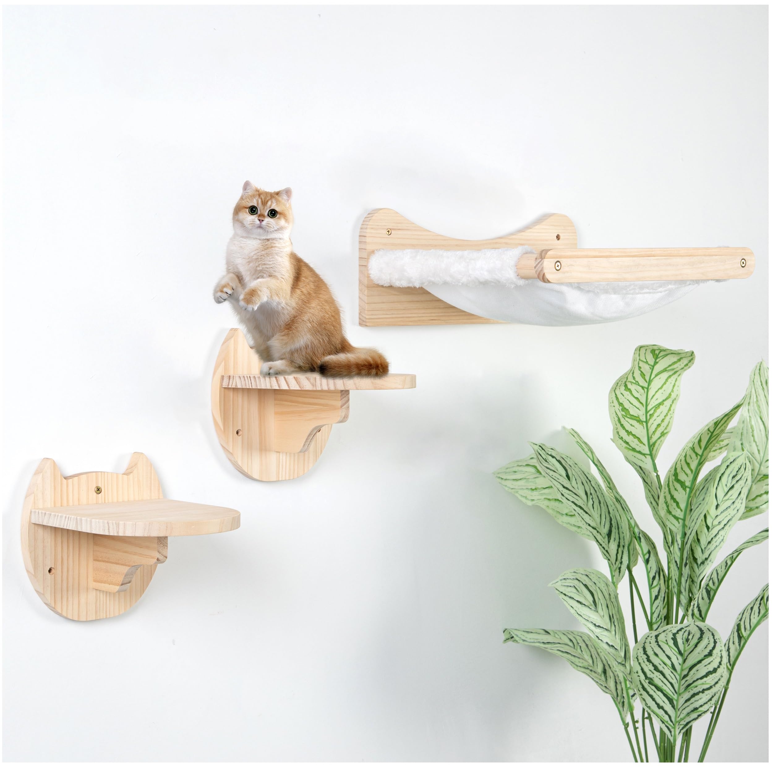 WONFUlityCat Shelves and Perches for Wall, Cat Hammock Wall Mounted Cats Shelf and Climbing Shelf with Sisal Scratching and Climbing Bridge Step Cat Bed &Cat Furniture