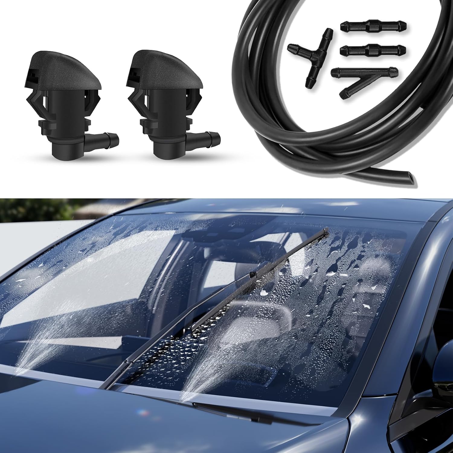 Windshield Washer Nozzles Kit, Front Windshield Washer Nozzle Assembly, 76810-SZA-A01ZA Wiper Spray Washer Jet and Fluid Hose with Connectors for Honda Pilot 2009-2012 2014 2015
