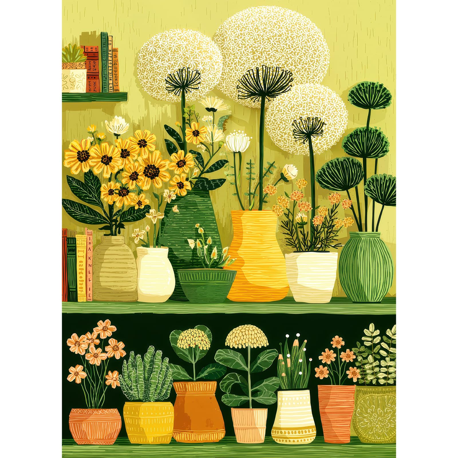 500 Piece Jigsaw Puzzle for Adults - Colorful Botanical Flower Pots & Indoor Plants Vintage Cottagecore Floral Shelf Art 500pcs Challenging Puzzle Home Decor Gift (Potted Plant)