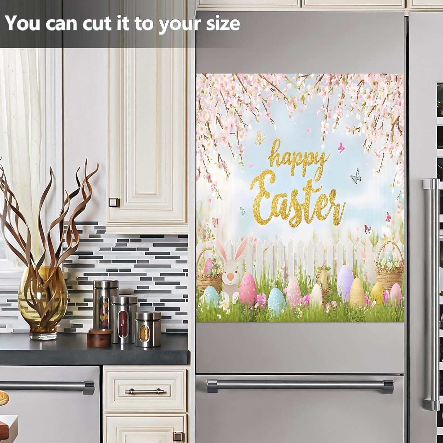 Dishwasher Magnet Cover Large Magnetic Stickers Easter Egg Sakura Front Dishwasher Cover for Home Kitchen Refrigerator Decorative Lid