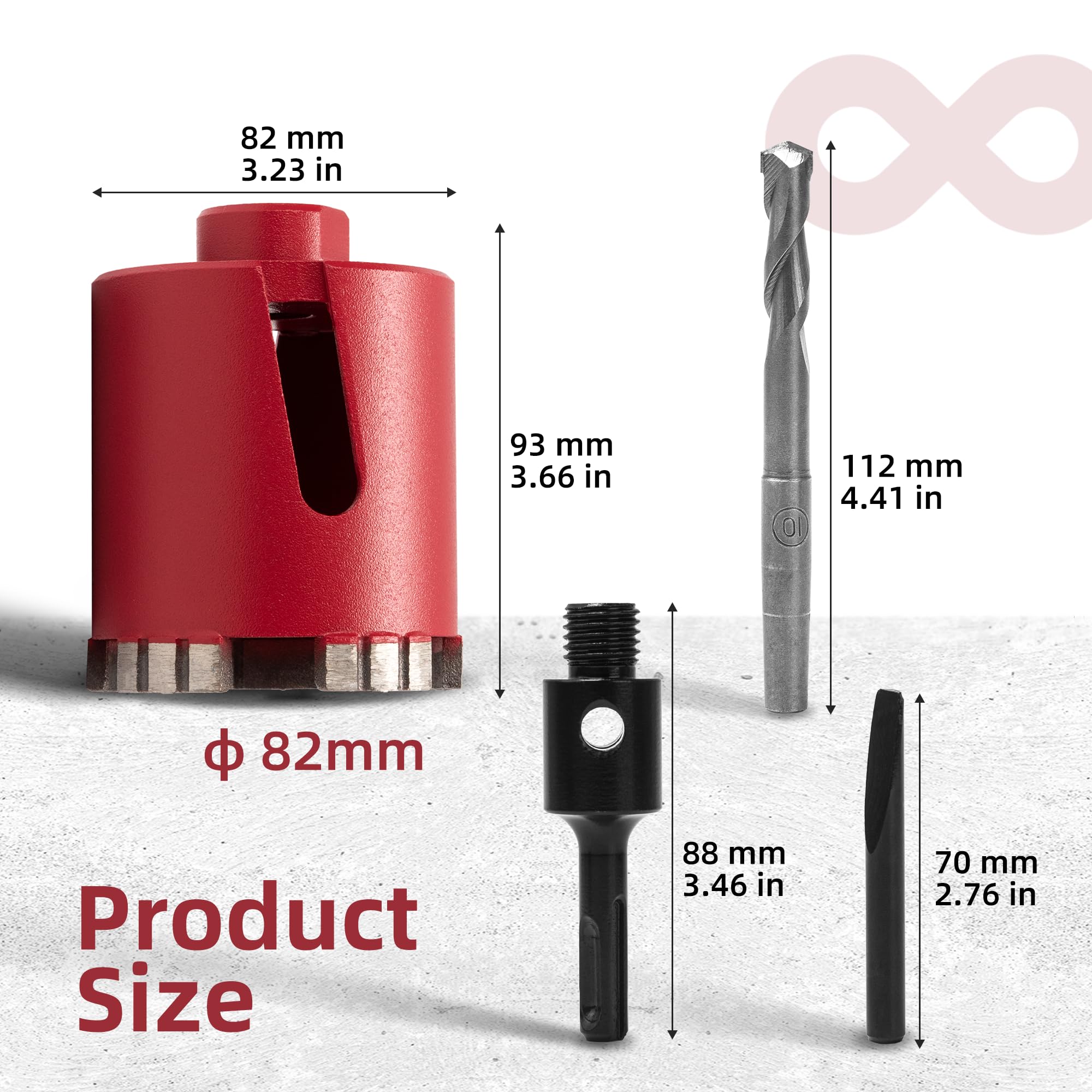 82 mm Diamant Bohrkrone,5 Diamantsegmente,Segmenthöhe 10mm,Dosensenker Kernbohrkrone met M16 SDS Plus Adapter+Zentrierbohrer von Elektro-Unterputzdosen in Beton,Mauerwerk,Ziegel,Poroton,Putz