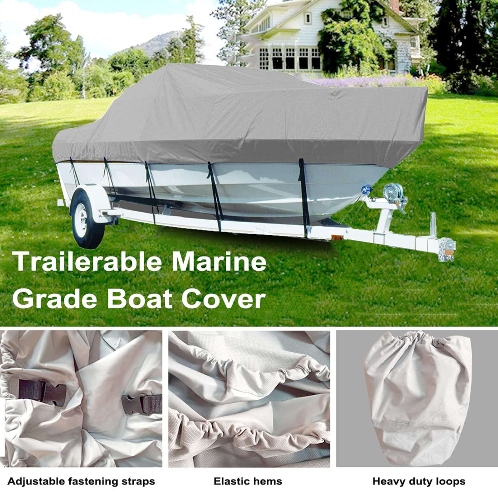 LDIW Copertura per Barca, Telo Copribarca 210D Oxford Copertura per Barche Impermeabile Protezione UV Copertura Adatto V-Hull Tri-Hull Barca da Pesca Runabout Bass Boat,14to16ft
