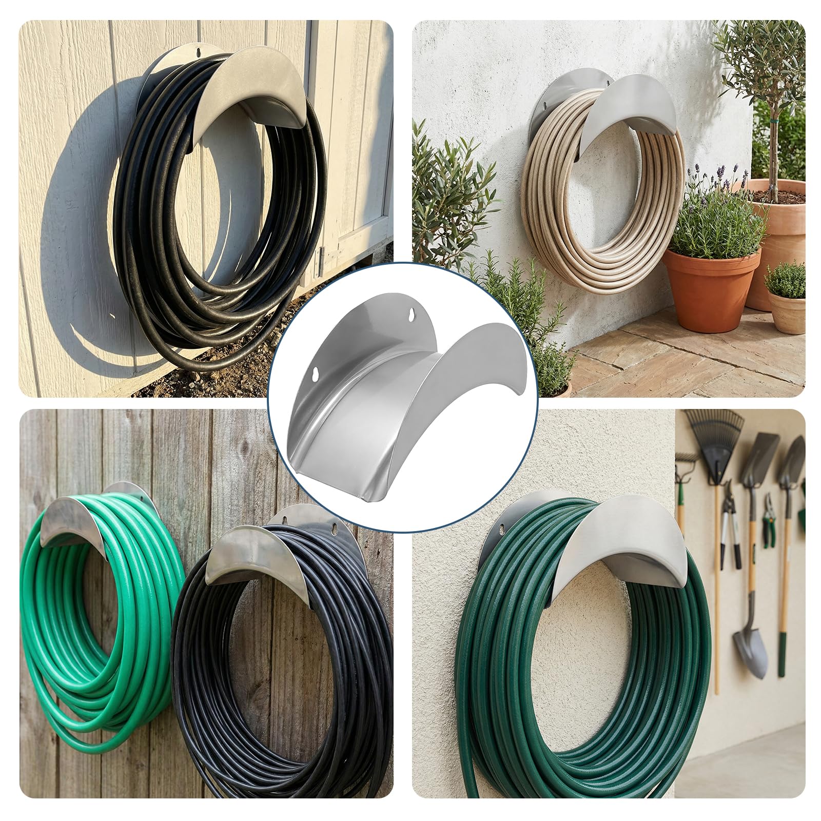 BORDEAG Lot de 3 Support Mural Acier au Carbone, 26 x 11.5 x 12 cm, Support Tuyau Arrosage, Porte Tuyau Arrosage Mural, Rangement Tuyau d'arrosage, Cours, Ccènes de Travail