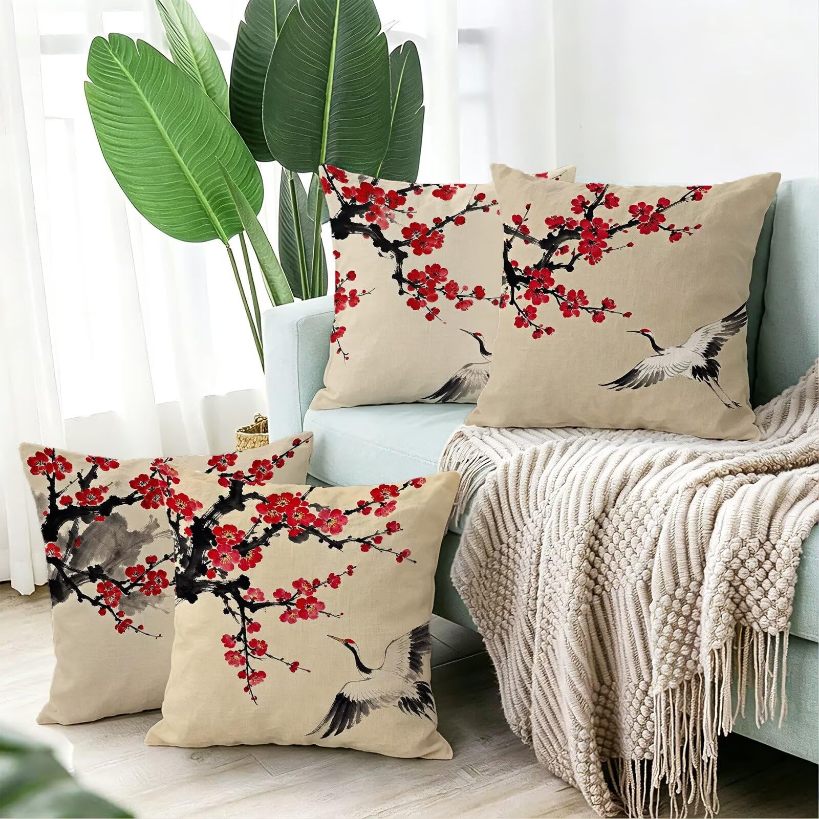 Cojines Exterior Rojo Funda Almohada 45x45 Impermeables Juego de 4, Cod-458