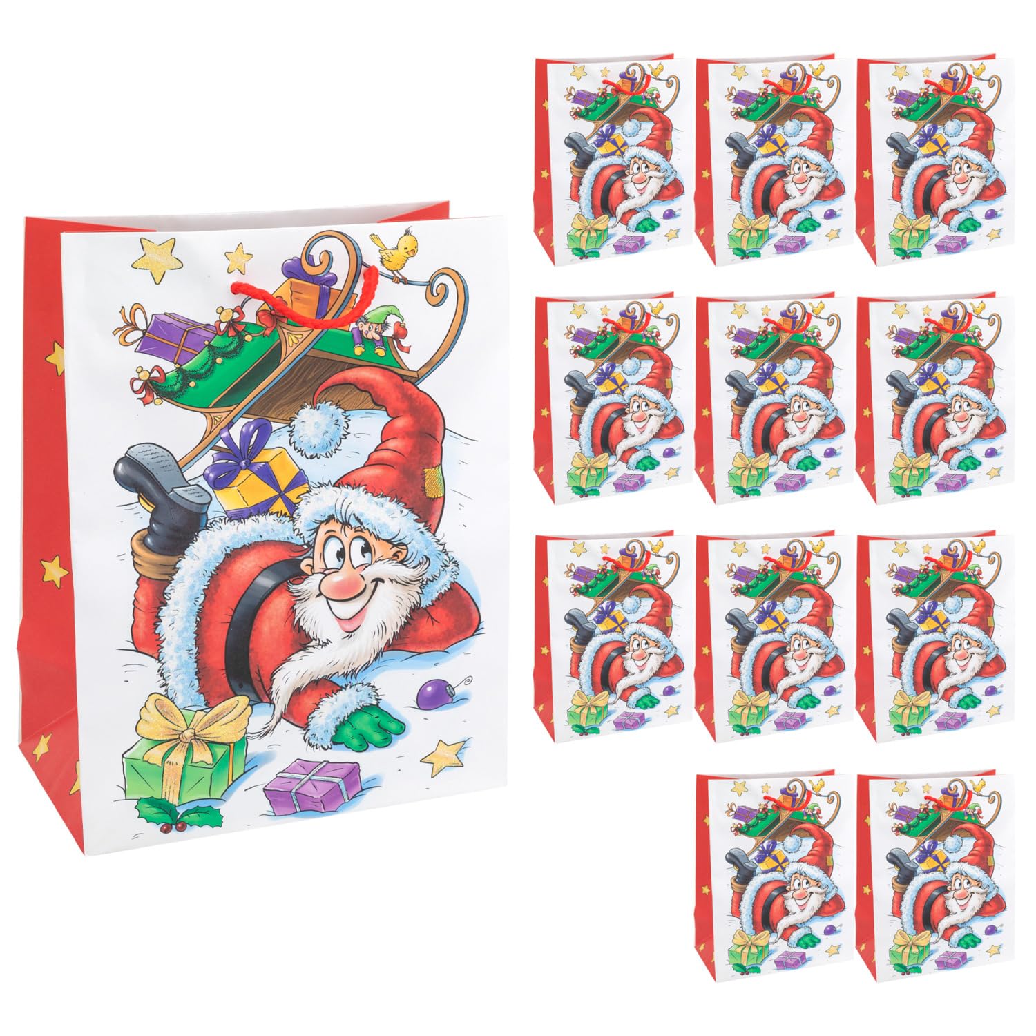 Idena 30344-12 Santa Gift Bags, Pack of 12, 18 x 23 x 10 cm, Paper Bags, Gift Bags, Christmas Bags