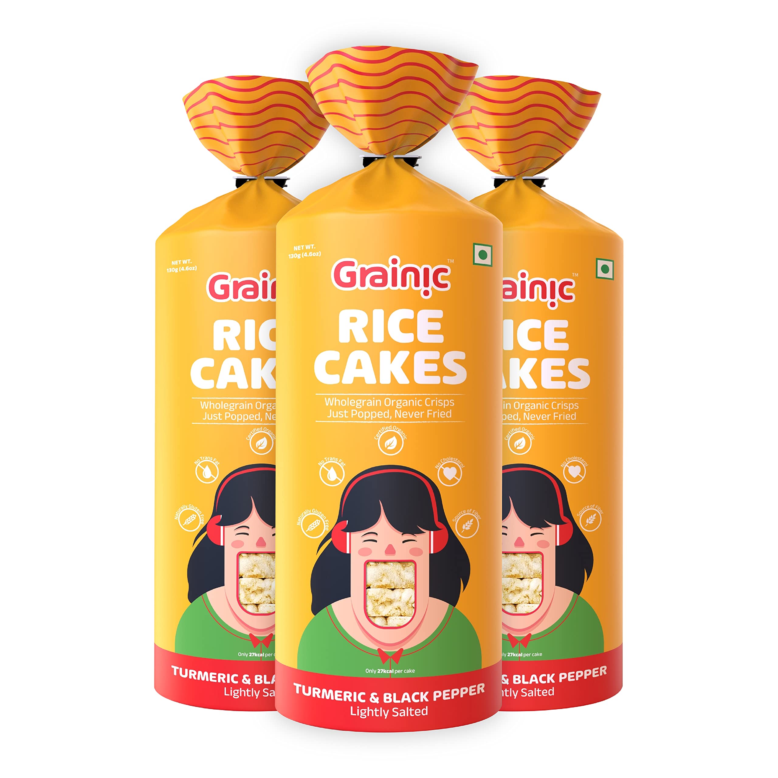 GRAINIC Rice Cakes, Turmeric & Black Pepper - Lightly Salted I Vegan, Gluten Free and All Natural (3 X 135 g)-image-9