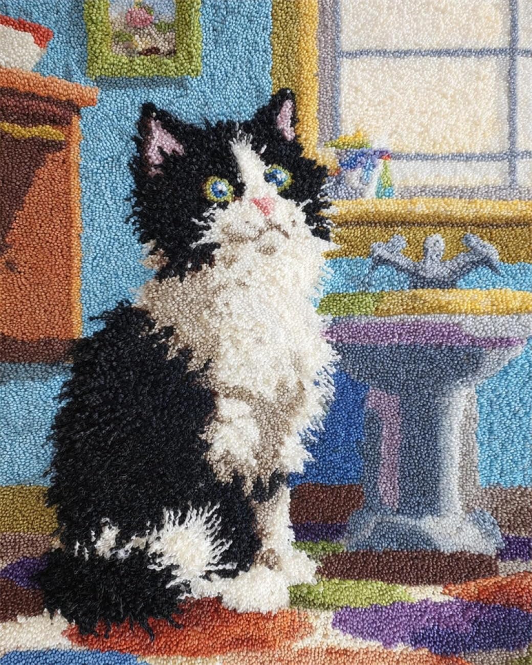 AMBATTERY Large Rug Making Kit Cat in the Bathroom 80x160cm