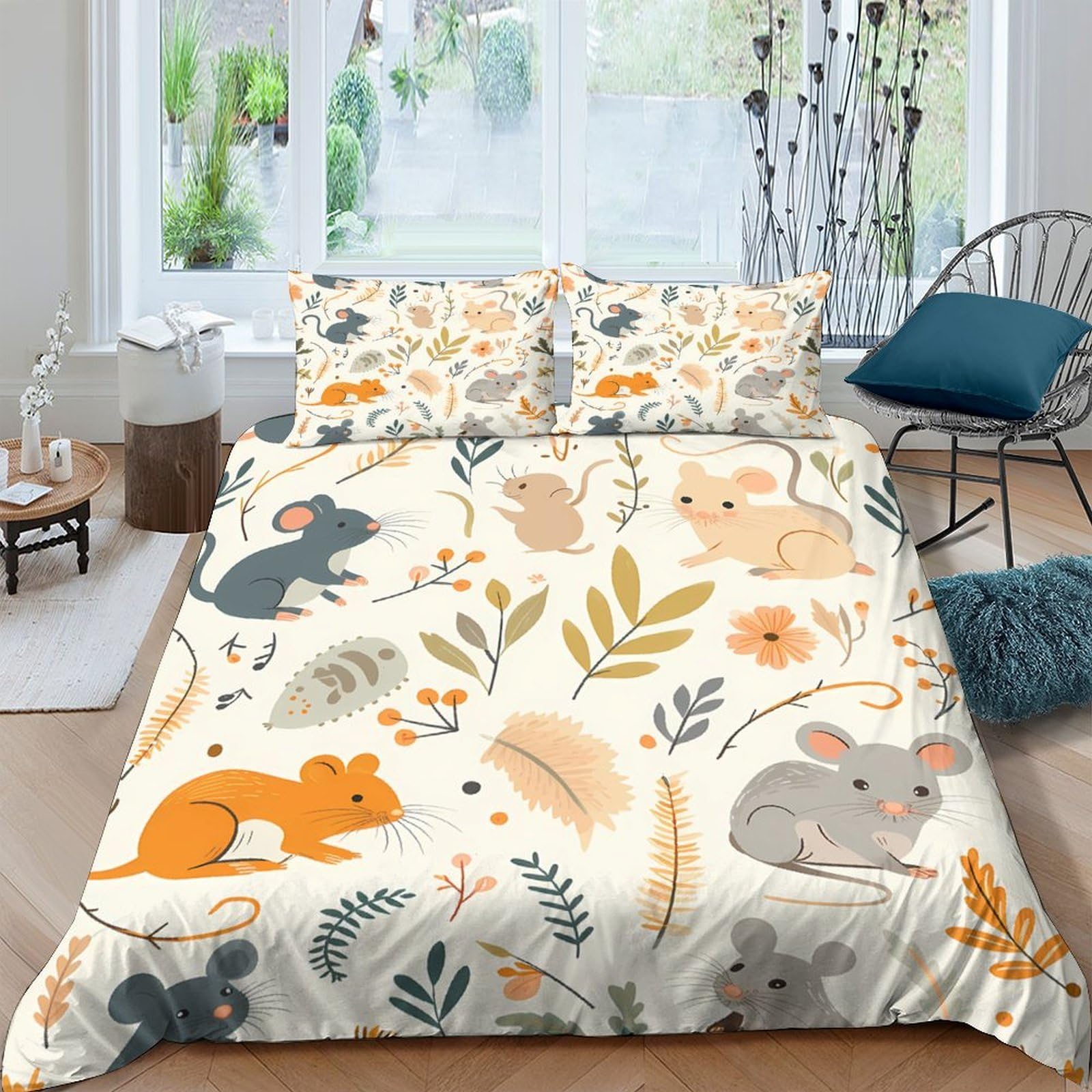 Ctjqhvkz Style-6 3D Printed Cartoon Mouse Fitted Sheet Microfiber Soft Orange Grey Bed Cover For Bedroom Dorm Mattress Decor Single（135X200cm）