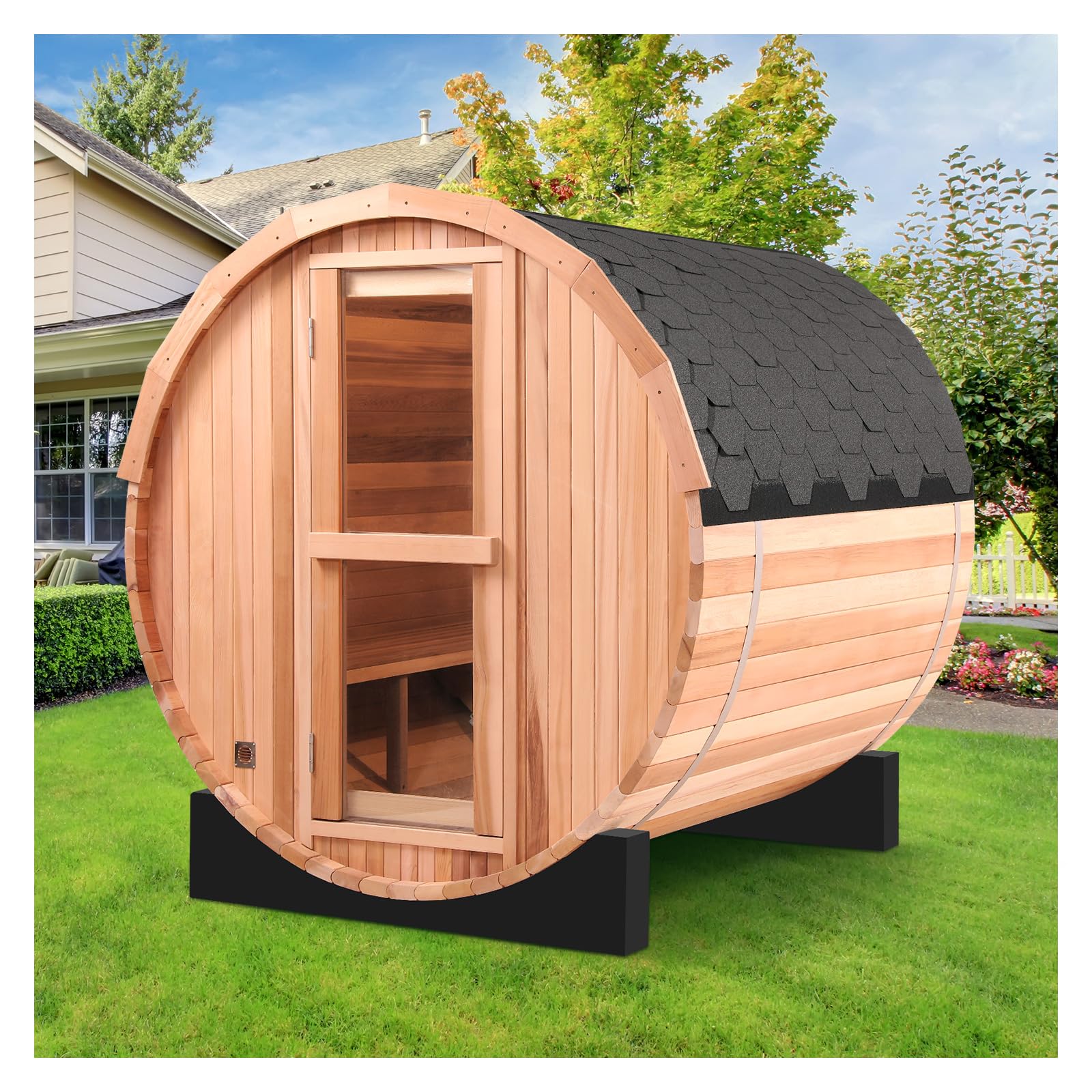 Smartmak Outdoor Wooden Barrel Sauna, 4-6 Person Deluxe Red Cedar Sauna, Traditional Sauna for Home, with 6 kW Electric Heater, Sauna Stones, Sauna Accessories