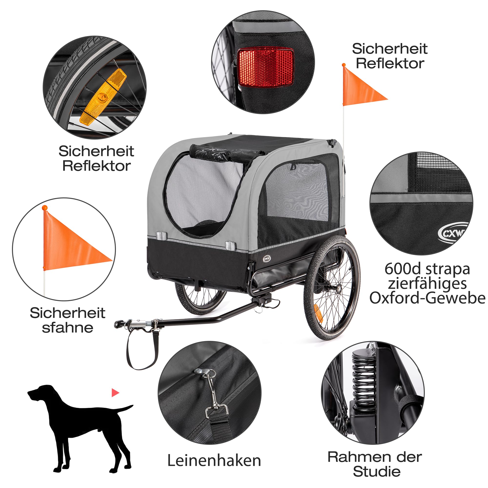 CXWXC Rimorchio della bicicletta per cani 2 in 1 Rimorchio della bicicletta per carrello del cane da jogger con ammortizzatore, rimorchio del cane Capacità massima di carico 40KG/88LBS (Rosso)