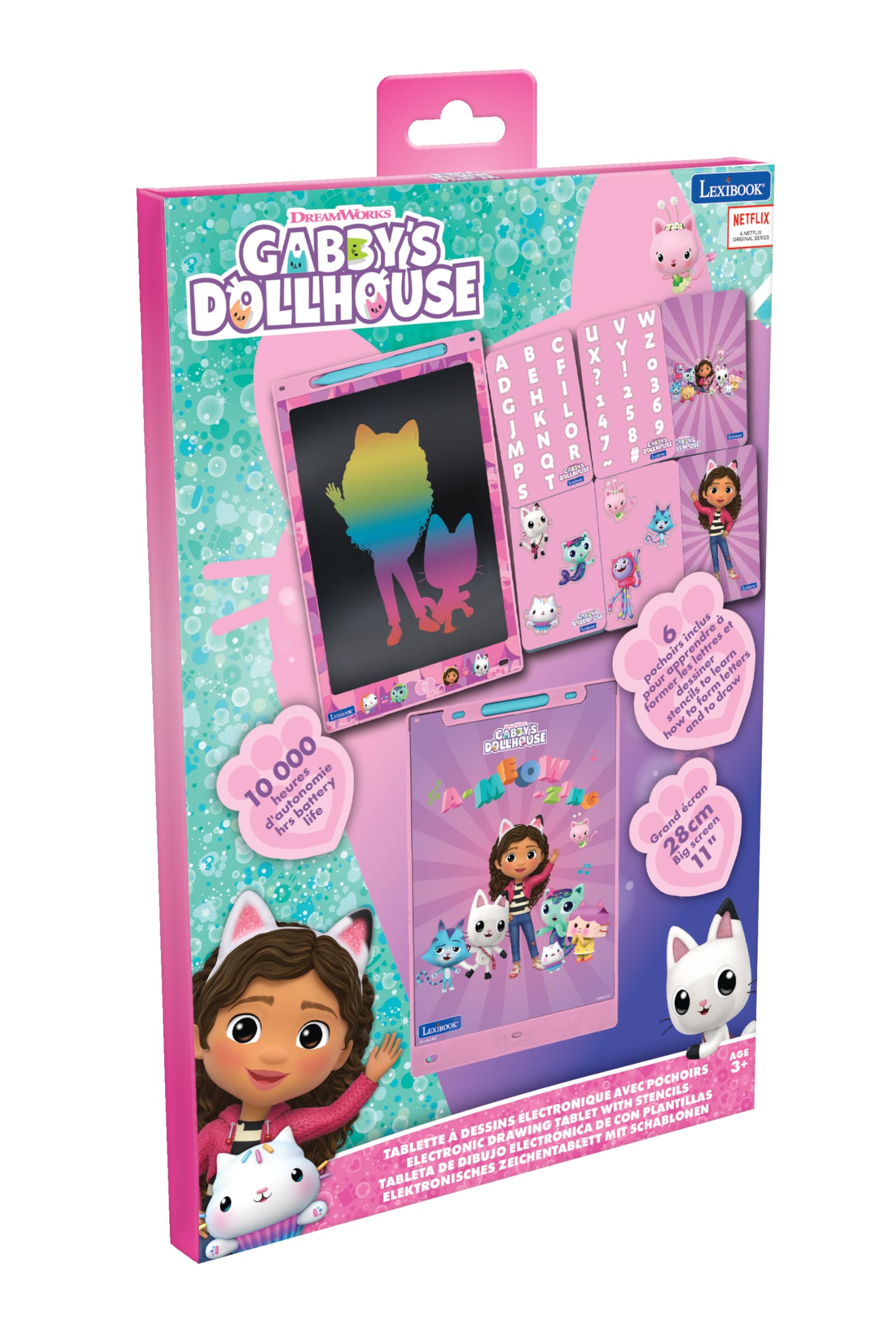 Lexibook, Gabby et la Maison Magique, Ardoise Magique, Jouet Artistique et créatif pour Filles et garçons, Dessins Multicolores, Écran 28 cm, Inclut 1 Stylet et 6 pochoirs, Rose, CRT10GDH