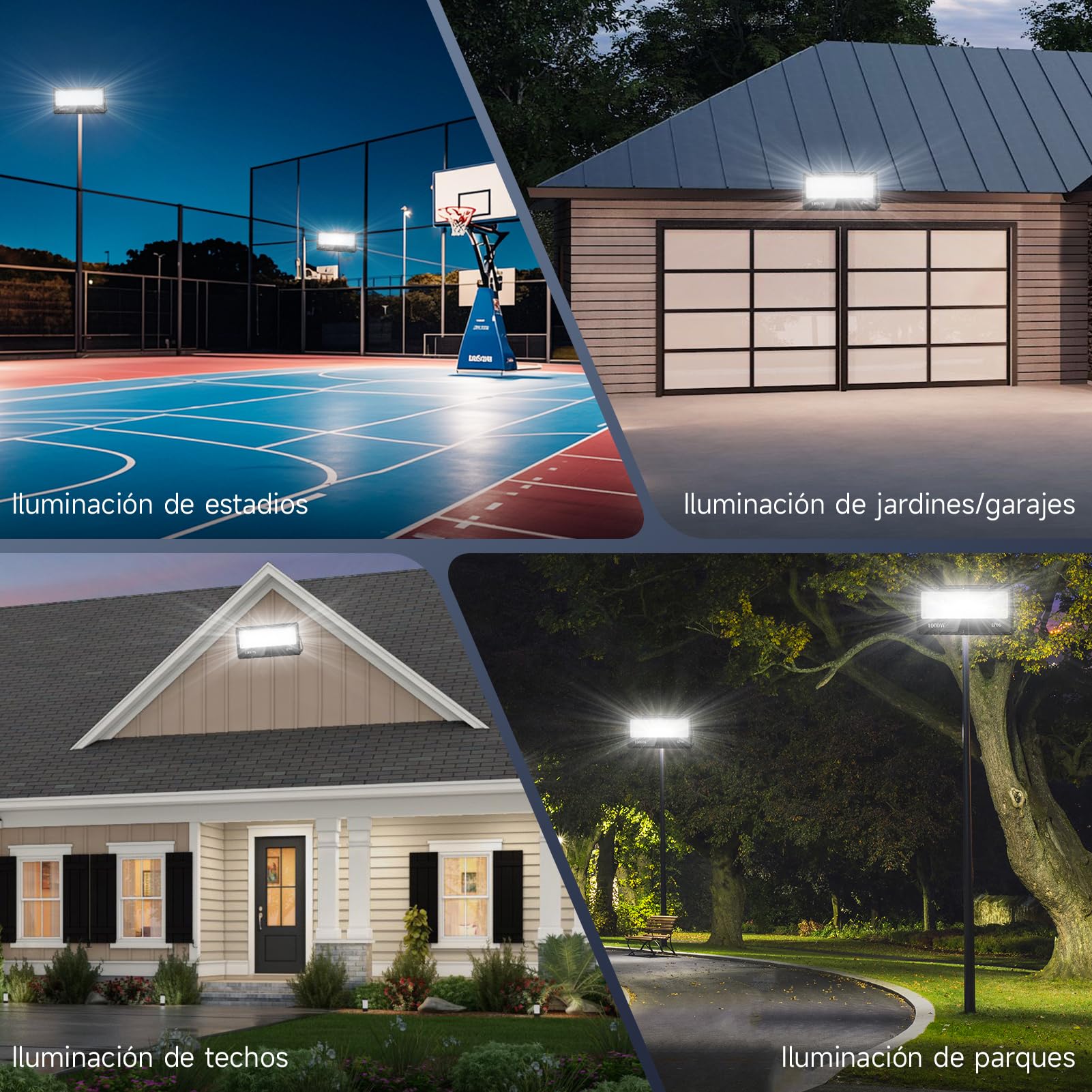 Focos LED Exteriores 1000W 100000LM, Focos LED Super Brillante Blanca Fría de 6500K, IP66 Impermeable Luces de Seguridad Iluminación para Giardino Garage Patio Prato Stadio