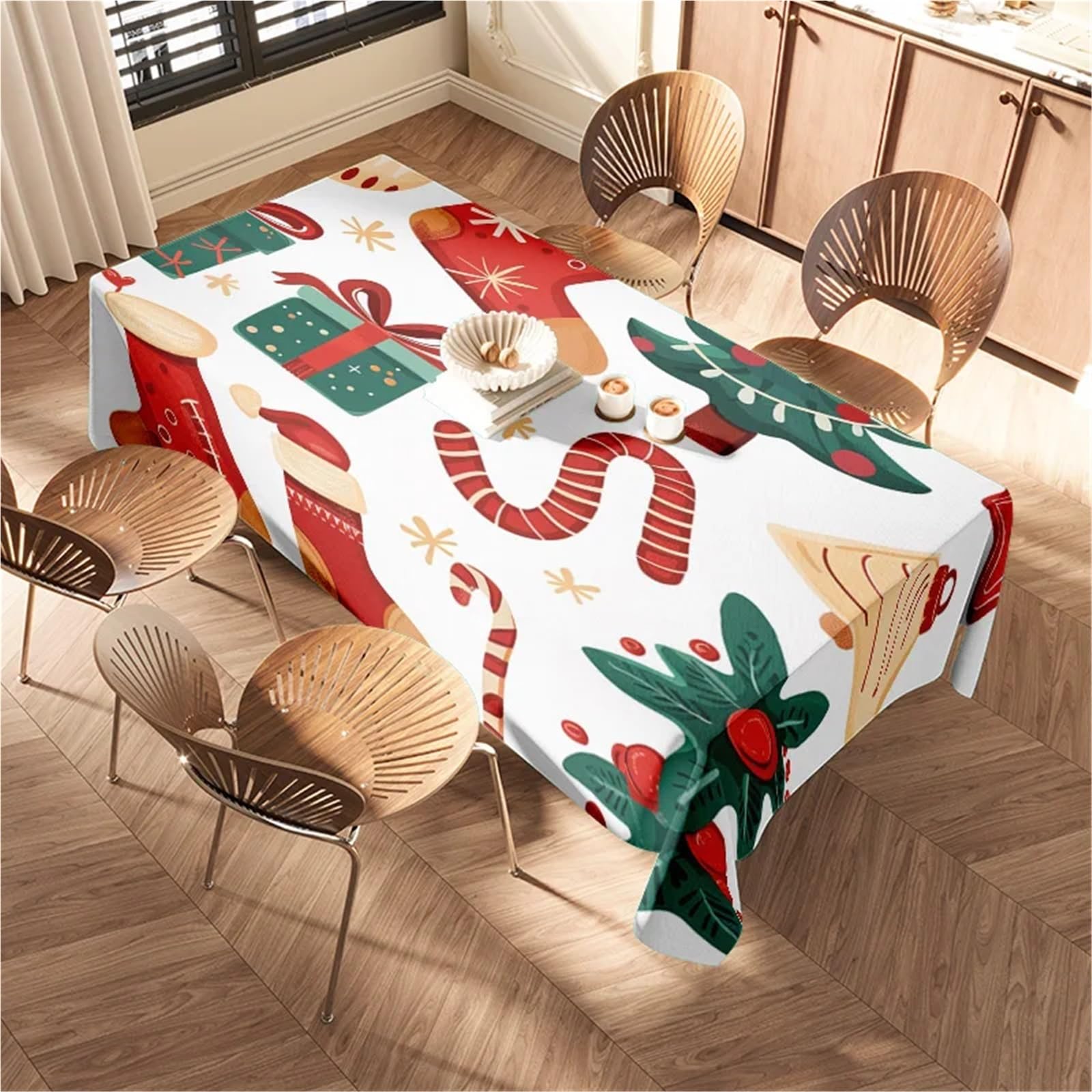 tovaglia natalizia Whimsical Tablecloth With Holiday Foods And Decor Festive Celebrations(140X160CM)