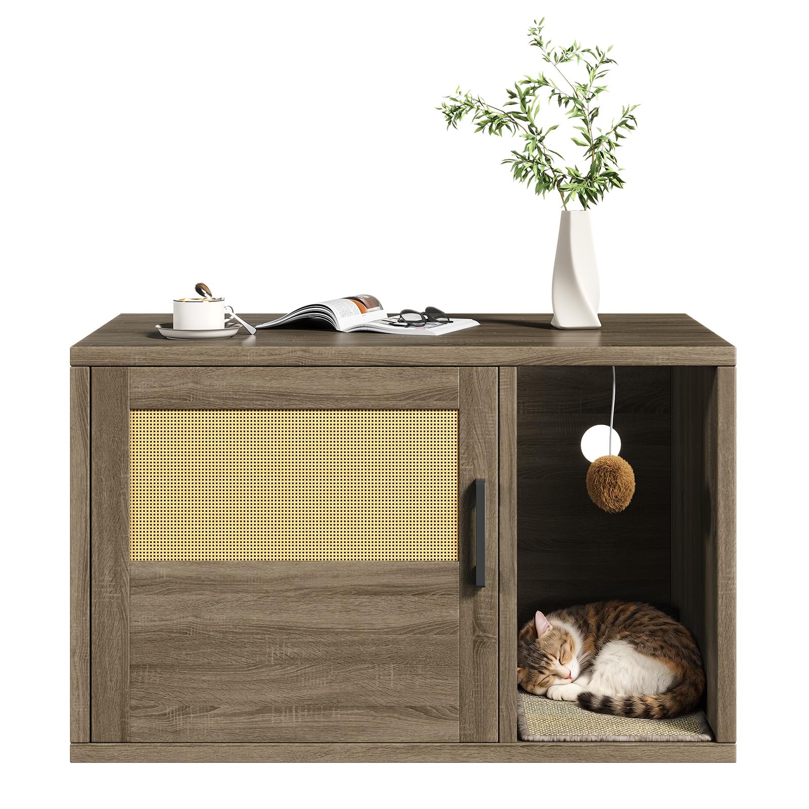 Greensen Cat Litter Box Enclosure, Wooden Cat House Furniture Cabinet Odor Control with Scratching Pad for Living Room Bedroom - image 8