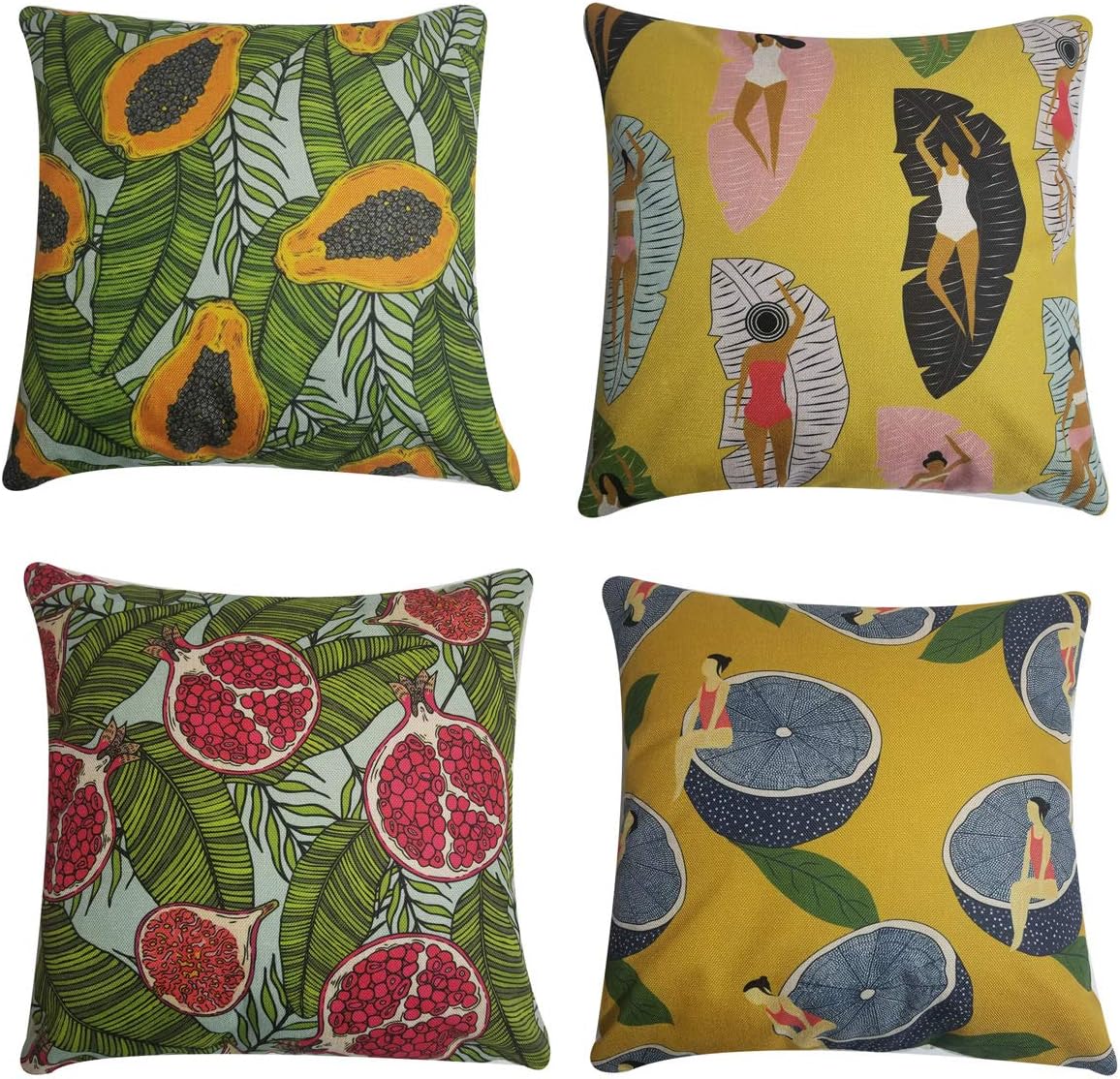 Set of 4 Fruit Decorative Throw Pillow Cover Home Decor Square Cushion Covers Outdoor Chair Pillows Case for Sofa Living Room and Bed 18x18 Inch (Tropical Fruit)