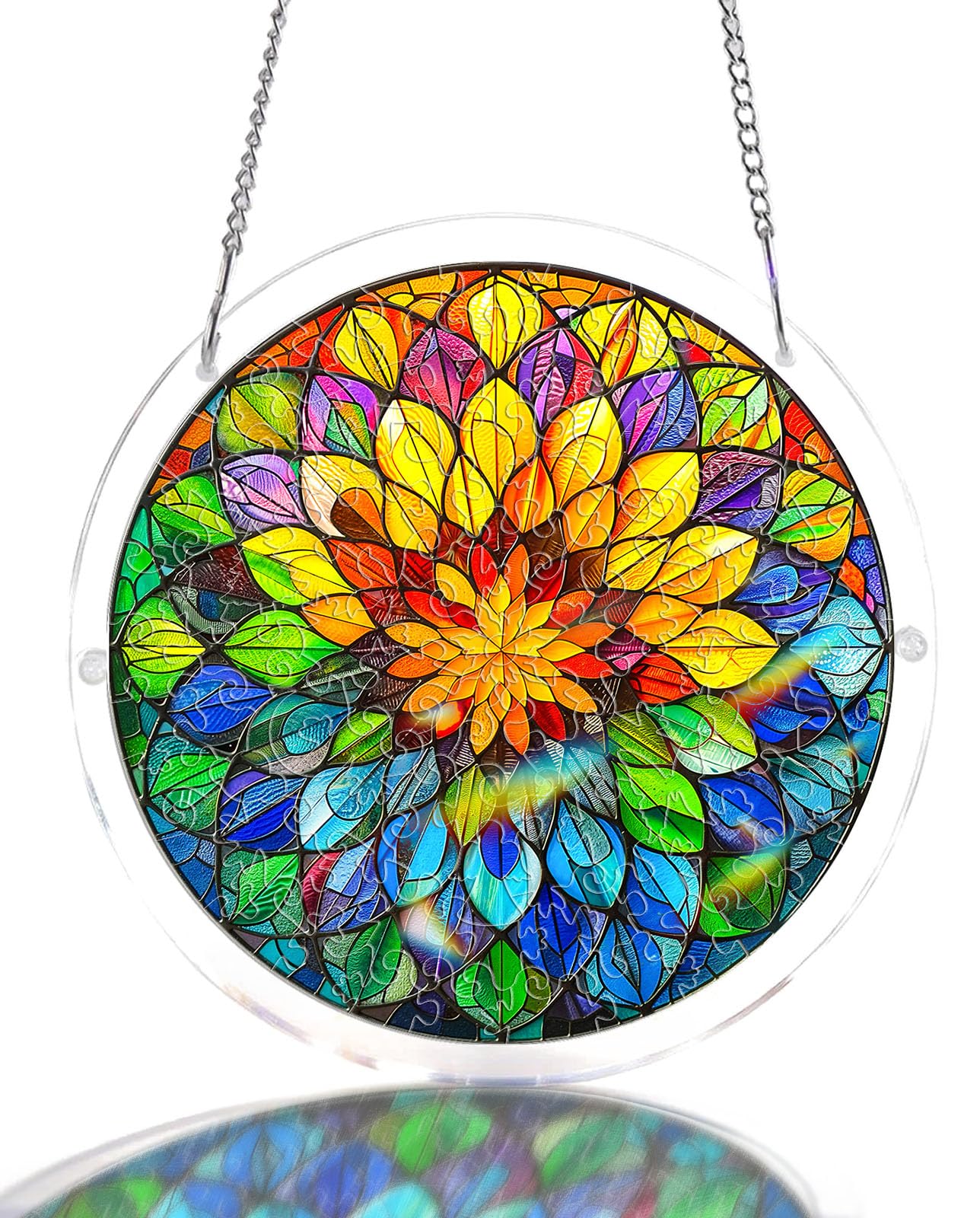 WOODBESTS Acrylic Suncatcher Puzzles, Suncatcher for Doors Garden Window Hanging, Colorful Mandala Puzzle, Birthday for Lover (L - 8.9 * 8.9 in) — image 1