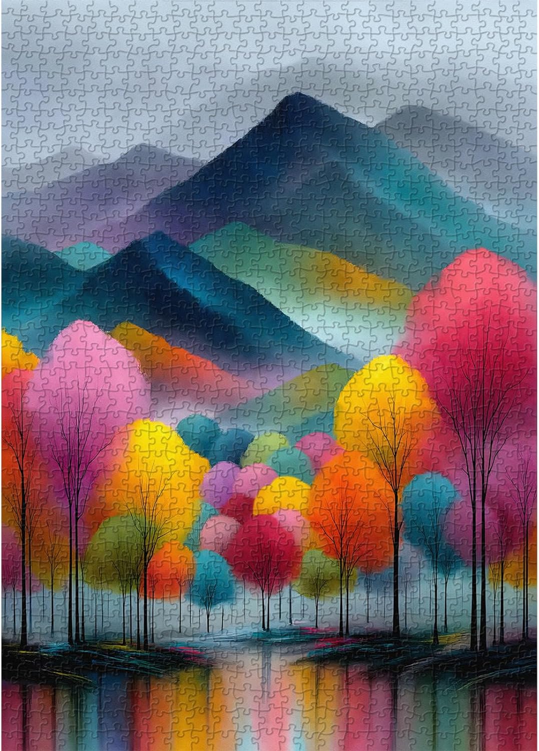 Colorful Landscape Jigsaw Puzzle 1000 Pieces for Adults,Abstract Mountain Scenery Puzzle with Trees，Rainbow Nature Scenic Jigsaw Puzzle Painting Challenge