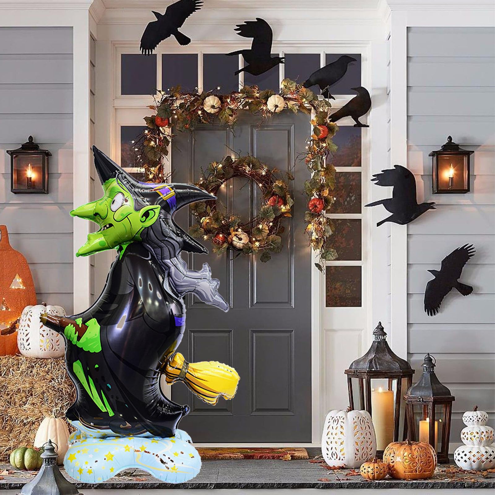 Amscan Folienballon Gruselige Hexe – Ca. 130 Cm Großer AirLoonz-Ballon Für Halloween, Mit Besen & Kater