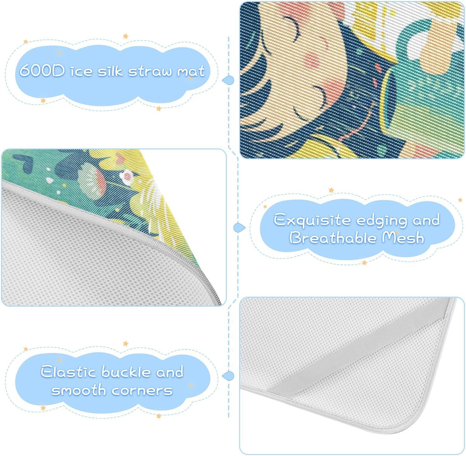 Cartoon Cute Girl Green Cooling Baby Fitted Crib Mattress 28" x 52" Ultra Soft Pads Washable Waterproof for Kids, Adult