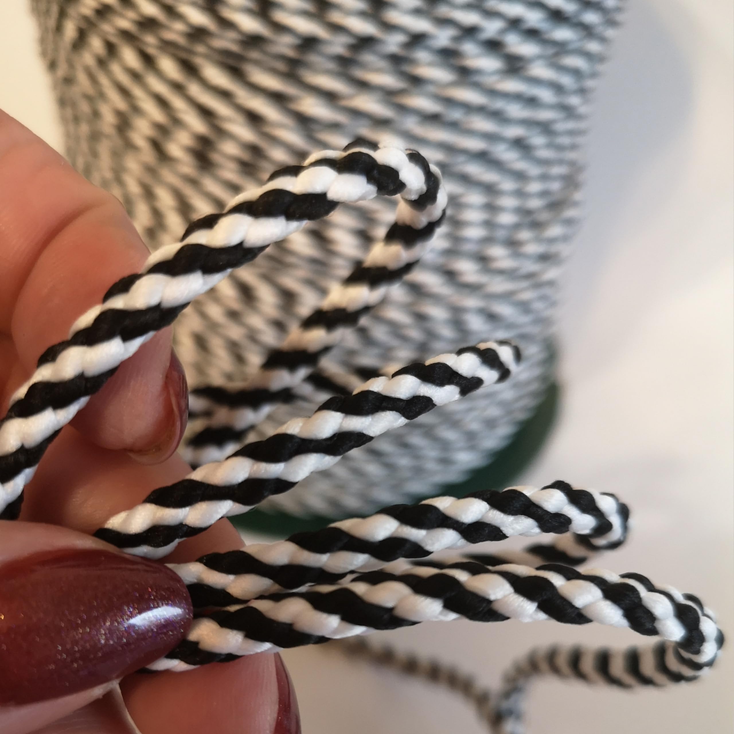 5mm Cord Drawstring Rope Polypropylene Strong String Craft Lacing Braided DIY (White/Black, 20 meters / 65 ft) โ image 1
