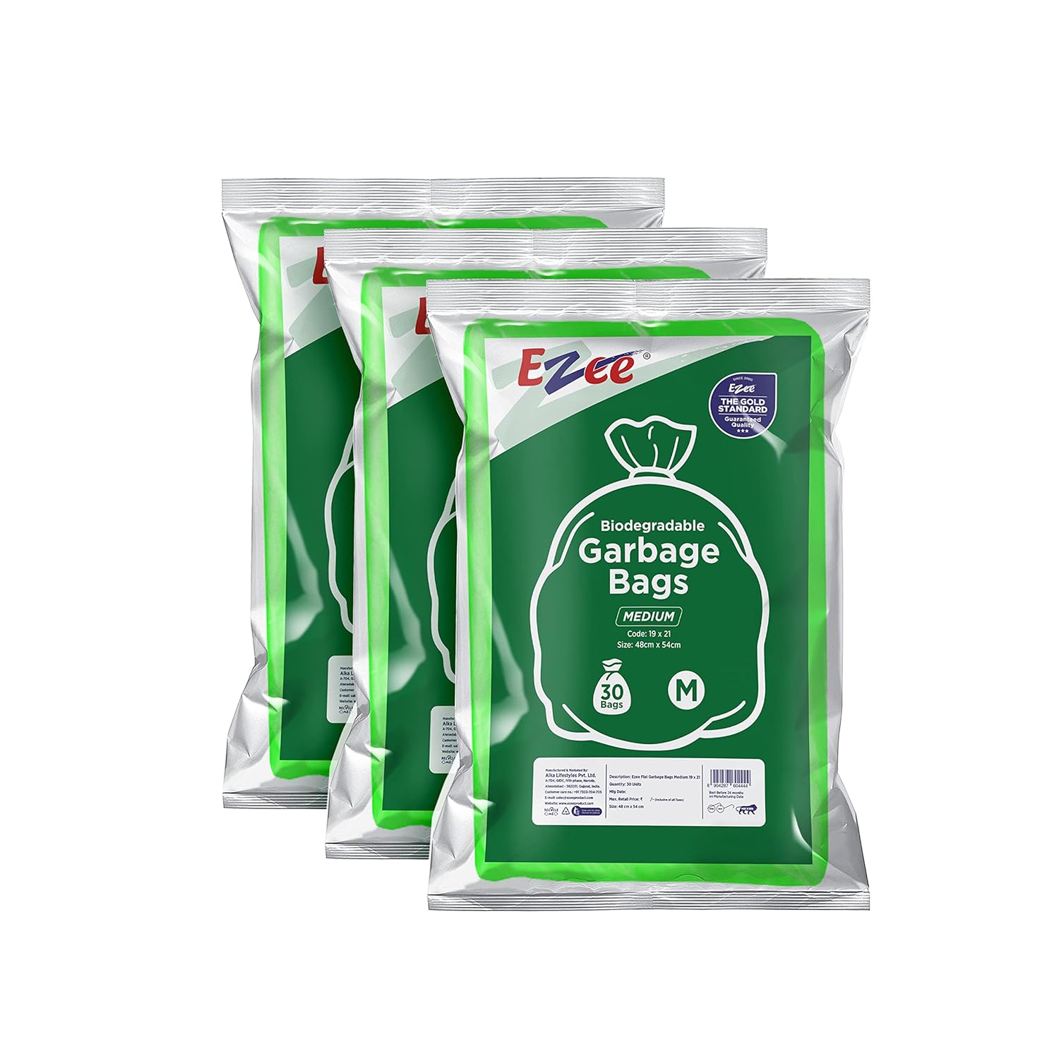 Ezee Flat Garbage BagMedium (Pack of 3, 90 Bags) Amazon.in Home