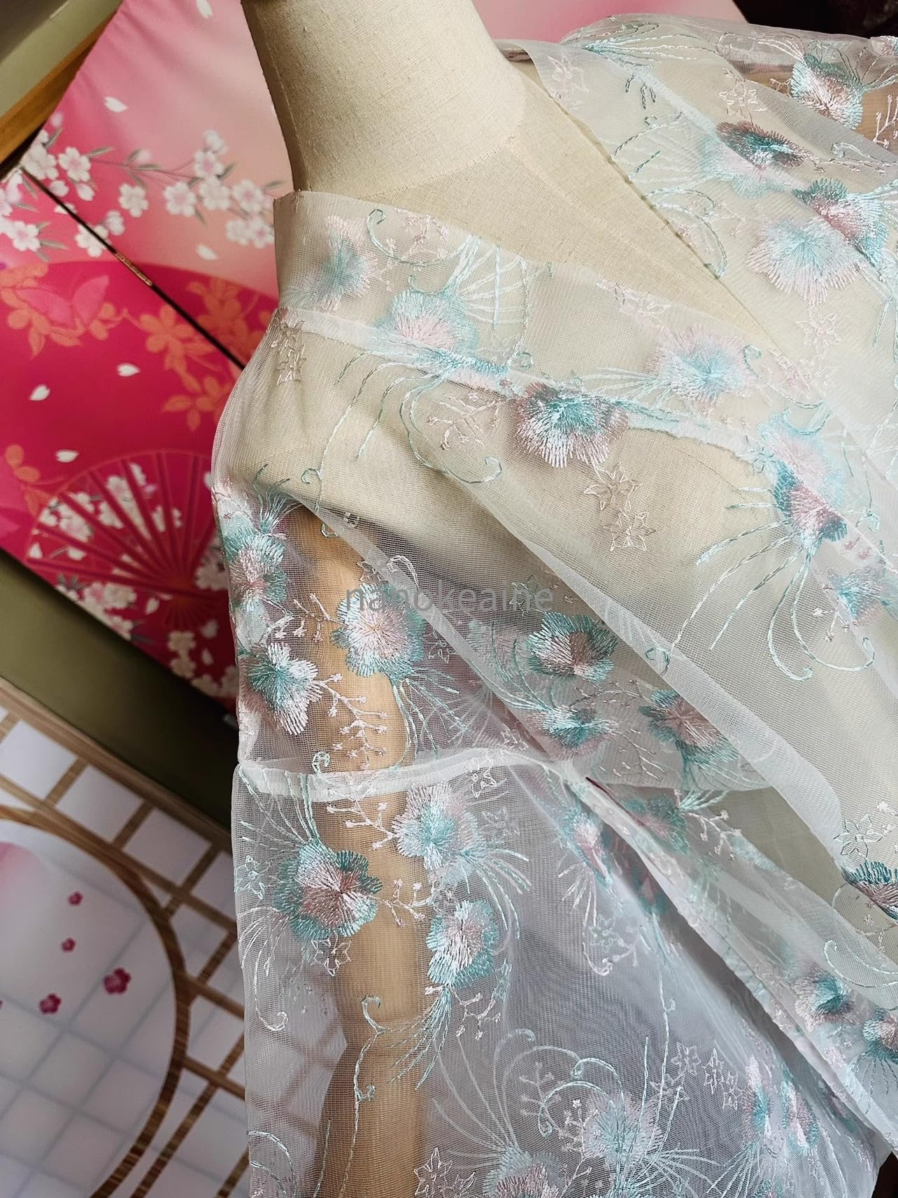 オーガンジー打掛 レース打掛 水色 花柄刺繍 水色掛下付き 
