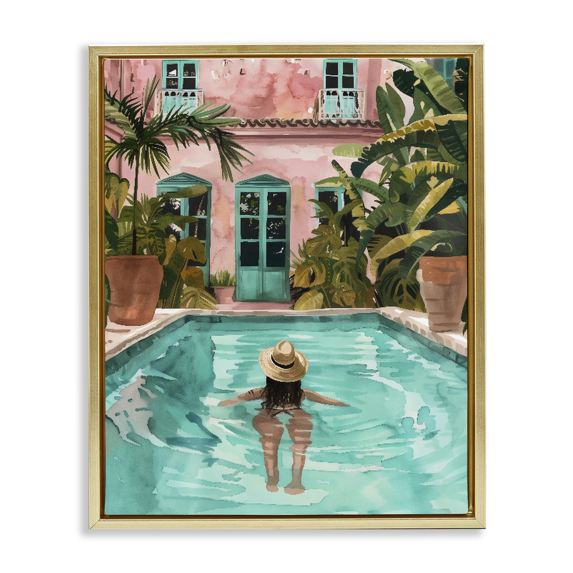 Poolside Tropical Escape, lienzo de 24 x 30 pulgadas en marco flotante