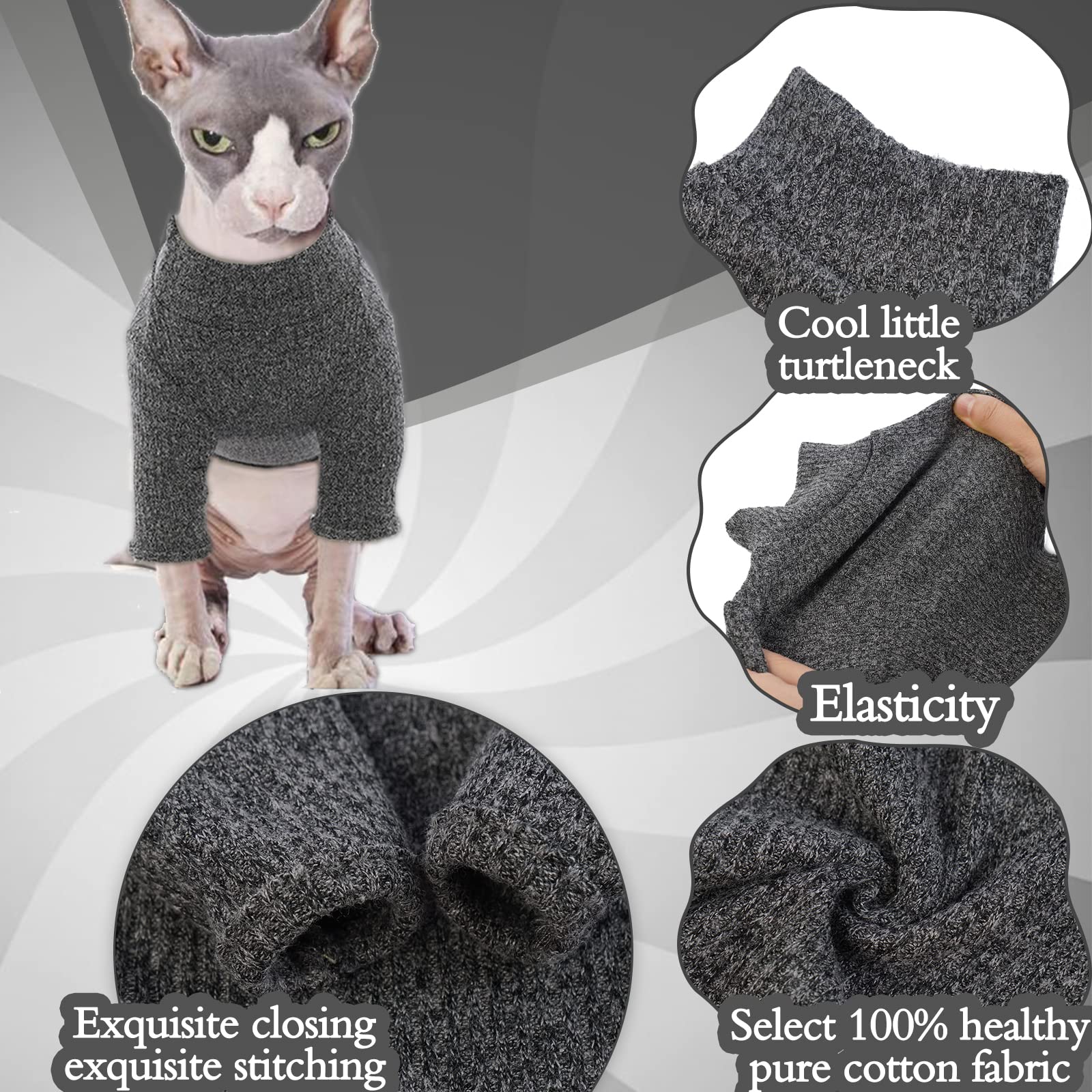 DENTRUN Sphynx Cat Clothes Hairless Cat Outfit Kitten Jumper Breathable Cat Onesie Turtleneck Sweater Adorable Cat Clothing Vest Pajamas Jumpsuit - Image 4