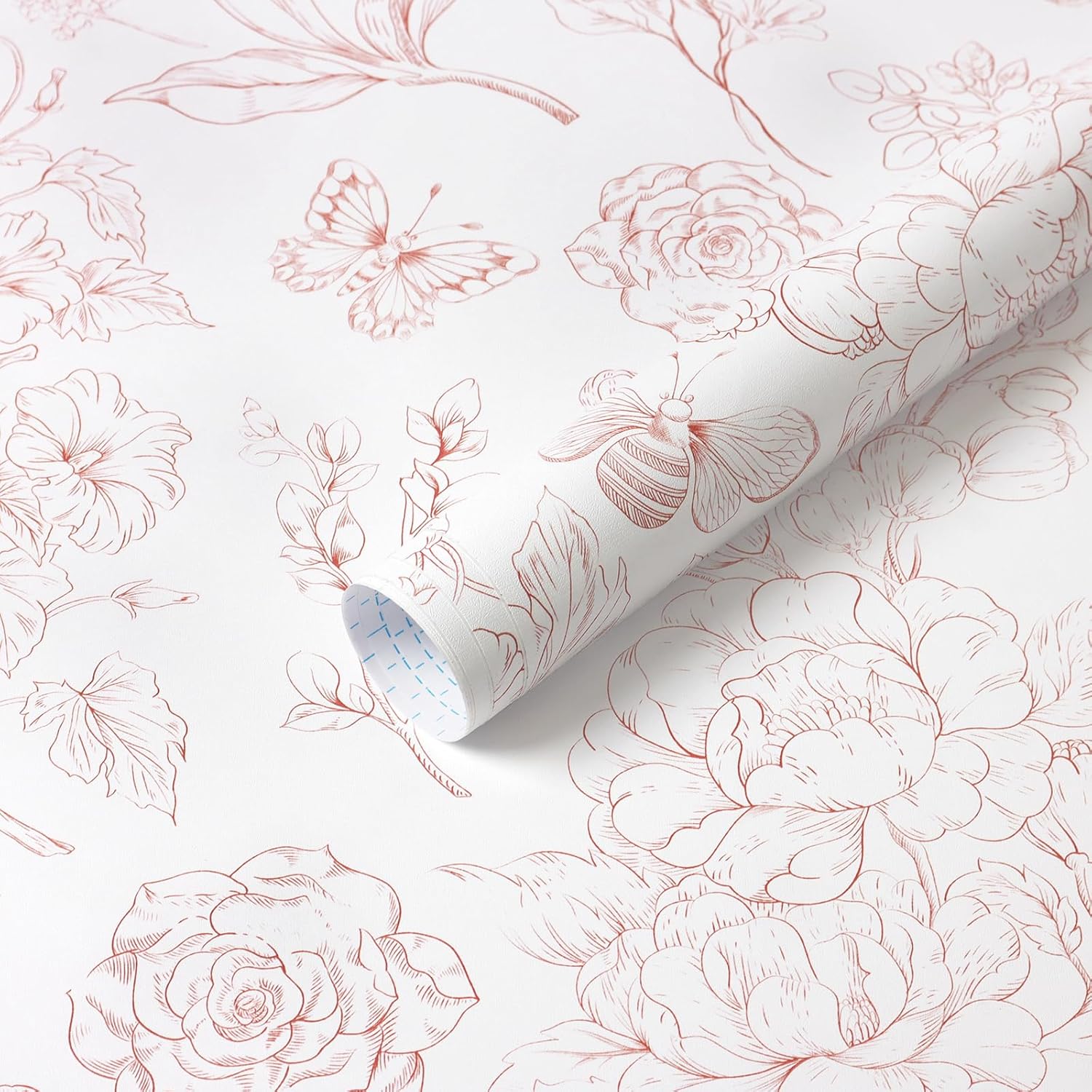 CiCiwind Floral Peel and Stick Wallpaper Pink and White Contact Paper Boho Wall Paper Modern Removable Self Adhesive Butterfly Wallpaper for Bedroom Bathroom Cabinets 17.3"×78.7"
