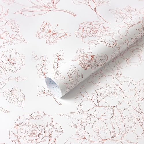 CiCiwind Floral Peel and Stick Wallpaper Pink and White Contact