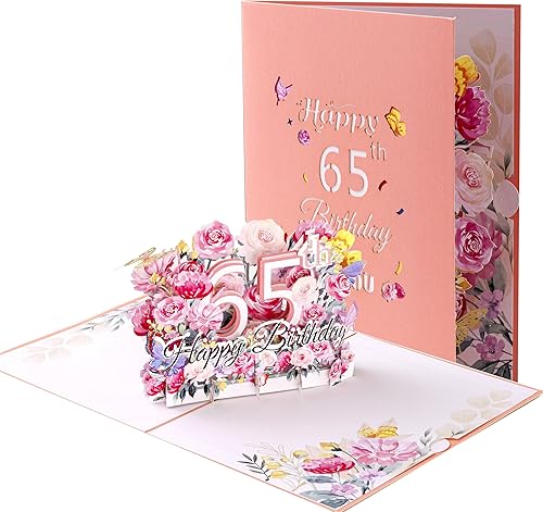 Miniatura 5 de Oyydecor Tarjeta emergente de feliz cumpleaños 65 para mujeres, esposa, regalo de cumpleaños 65 para mamá, tarjeta de cumpleaños de felicitación 3D