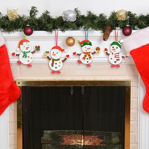 Miniatura 6 de Fennoral Paquete de 12 kits de manualidades de muñeco de nieve para niños, calcomanías de espuma de muñeco de nieve, adornos de manualidades de