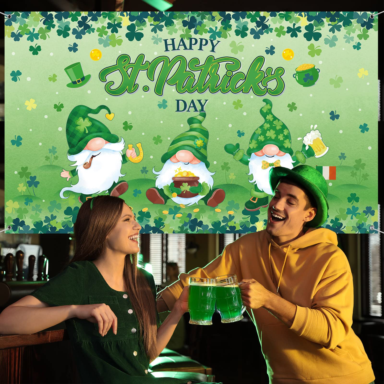 St Patrick's Day Door Banner - 35x70 Inch Green Shamrock Backdrop For Party Decor & Photo Background