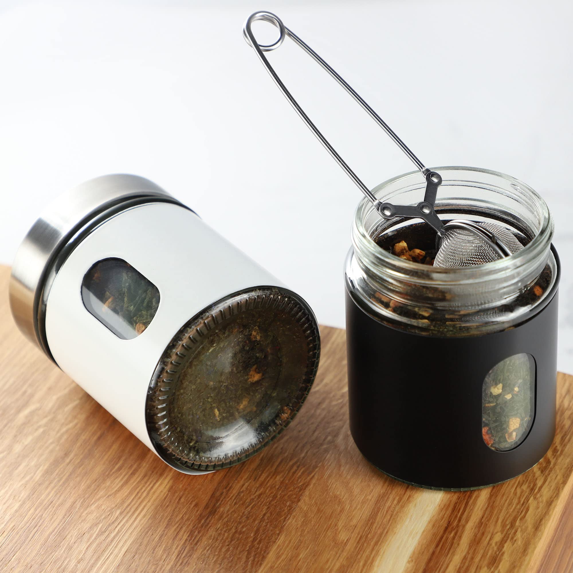 KADAX Contenitore da cucina, 320 ml, in vetro e acciaio inox, con tappo a vite, contenitore per farina, zucchero, caffè (nero)