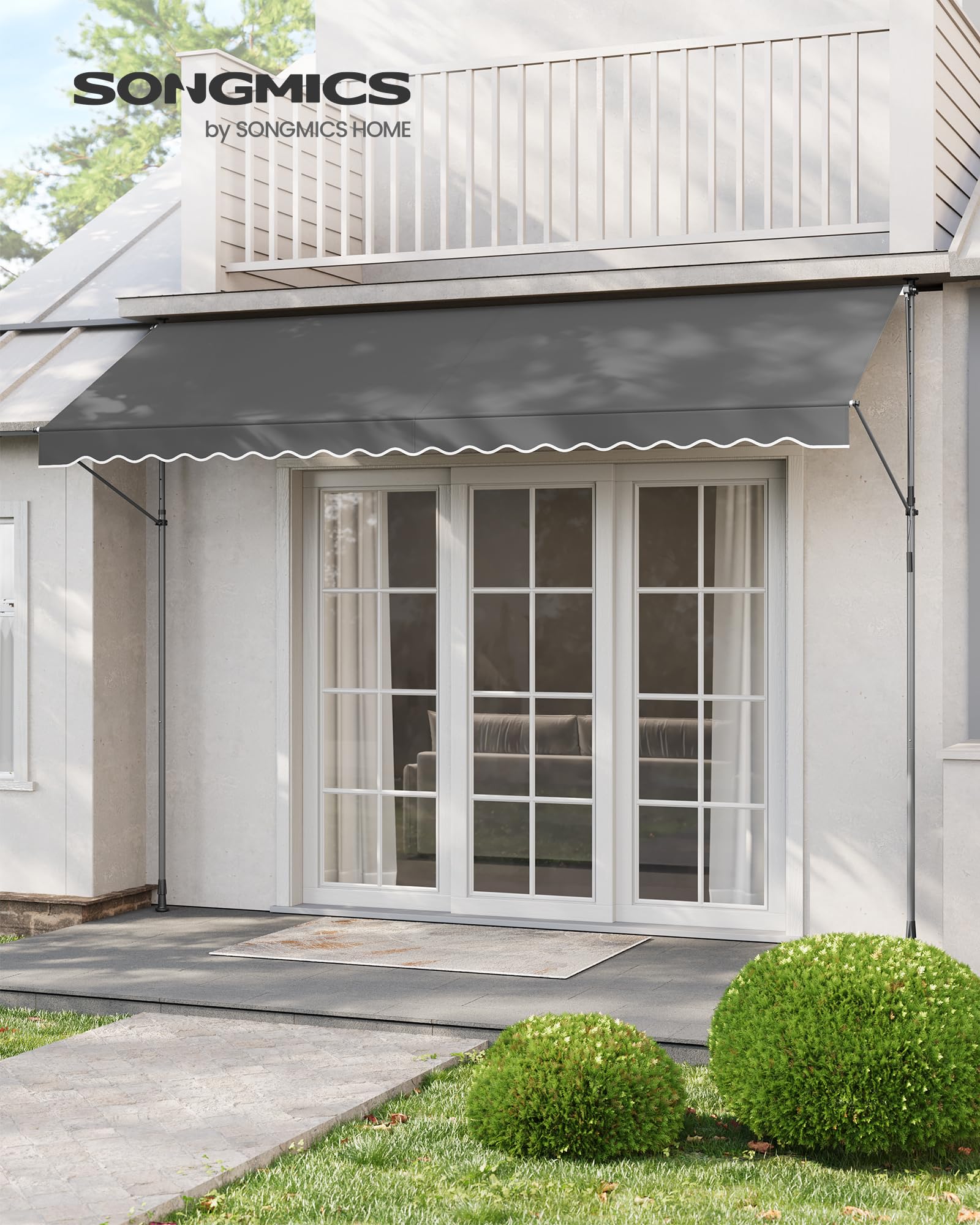 SONGMICS Store Banne Rétractable, Store Manuel, Réglable en Hauteur, avec Manivelle pour Balcon, Jardin, Terrasse, 400 x 180 cm, Gris Anthracite GSA402G02