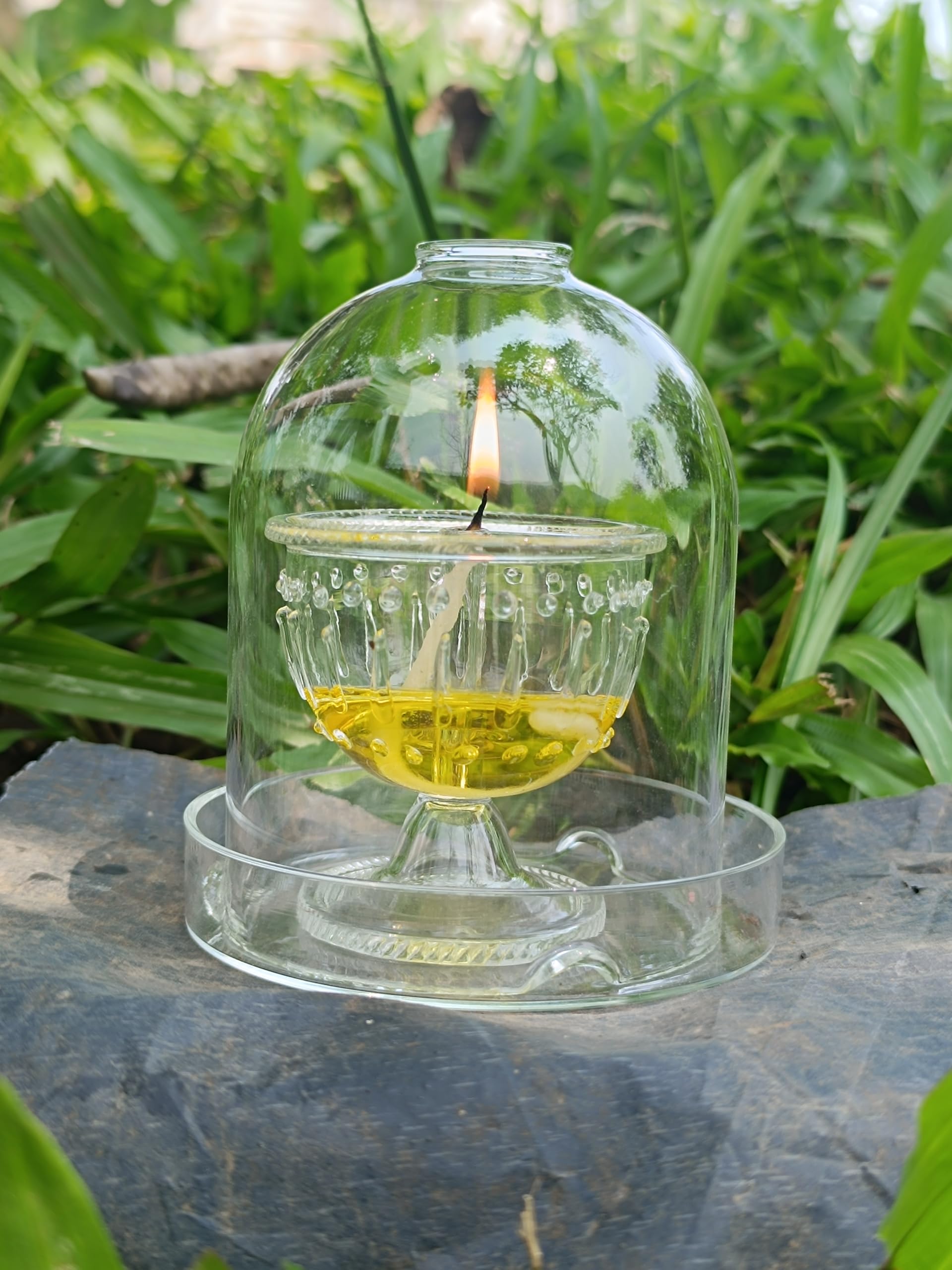 Sai's Borosilicate Glass Diya With Cover and Plate for Puja | Medium | Height - 4 Inch-image-33