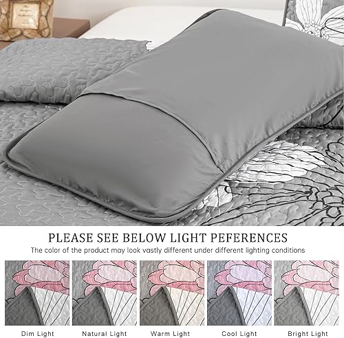 Miniatura 8 de Anibedding Juego de colcha de 3 piezas con estampado floral, tamaño Queen, color rosa, bohemio, ligero, tamaño Queen con 2 fundas de almohada para