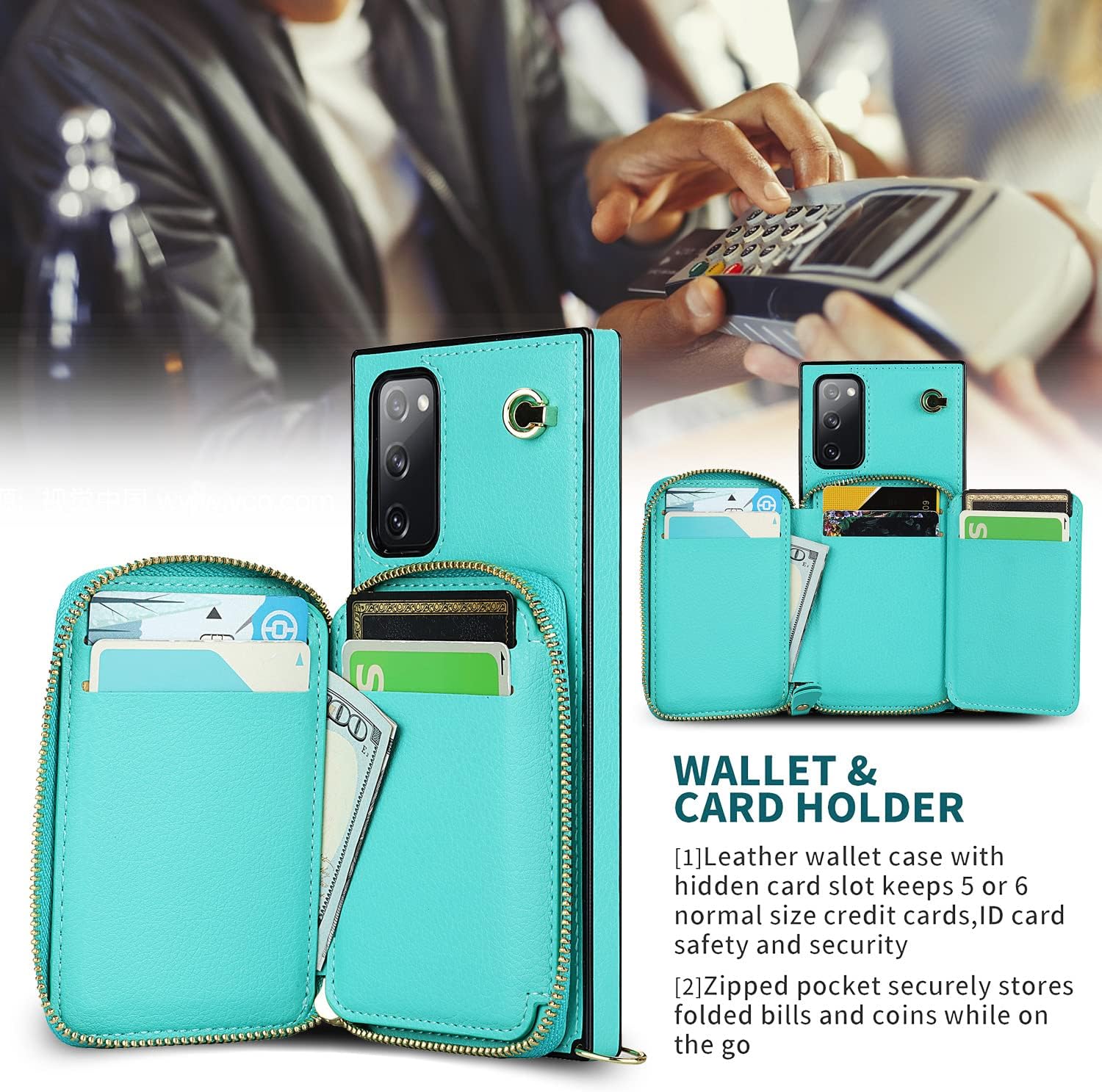 Asuwish Phone Case for Samsung Galaxy S20 FE 5G 6.5 inch Wallet Cover with Screen Protector and Zipper Card Holder Slot Stand Leather S 20 EF UW S20FE5G S20FE 20S S2O Fan Edition Women Men Mint Green