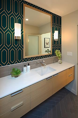 Miniatura 6 de Safiyya Papel tapiz geométrico dorado y verde azulado oscuro, autoadhesivo, papel de contacto para despegar y pegar, papel tapiz extraíble para