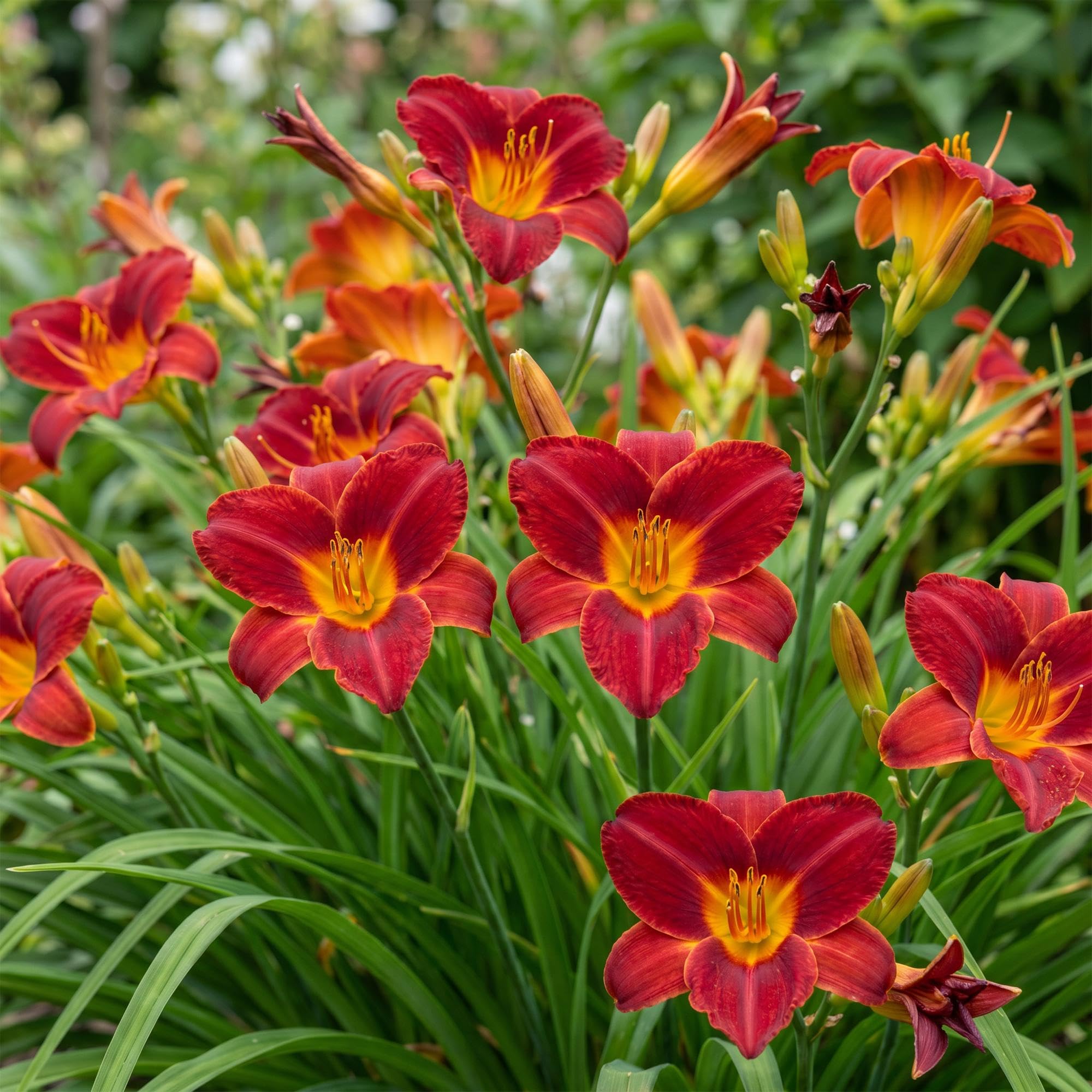Plantas Hemerocallis Autumn Red, Jardín, Rojo, Pack de 3, Maceta 11cm