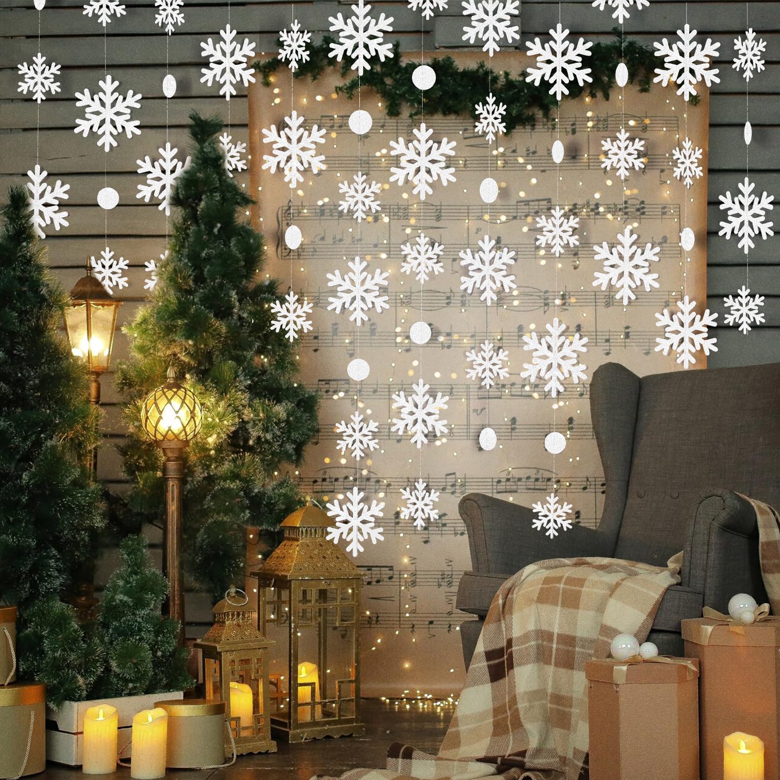 Paquete de 8 guirnaldas colgantes de copo de nieve con purpurina para invierno, Navidad, decoración de fiesta de invierno del país de las maravillas, cumpleaños congelados, suministros de fiesta,