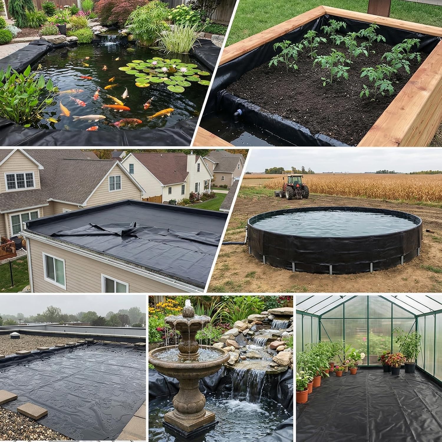 Lona Estanque 2x2m/6.56x6.56ft,Duradero,Impermeable,Apto para Estanques de Peces,Fuentes de Jardín y Lagunas;HDPE de 0,15 mm,Apto para Todas Las Estaciones