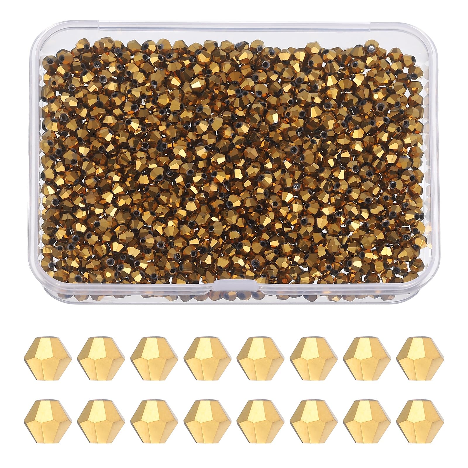PATIKIL 1000pcs 3mm Bicone Glass Crystal Beads, Gold Tone