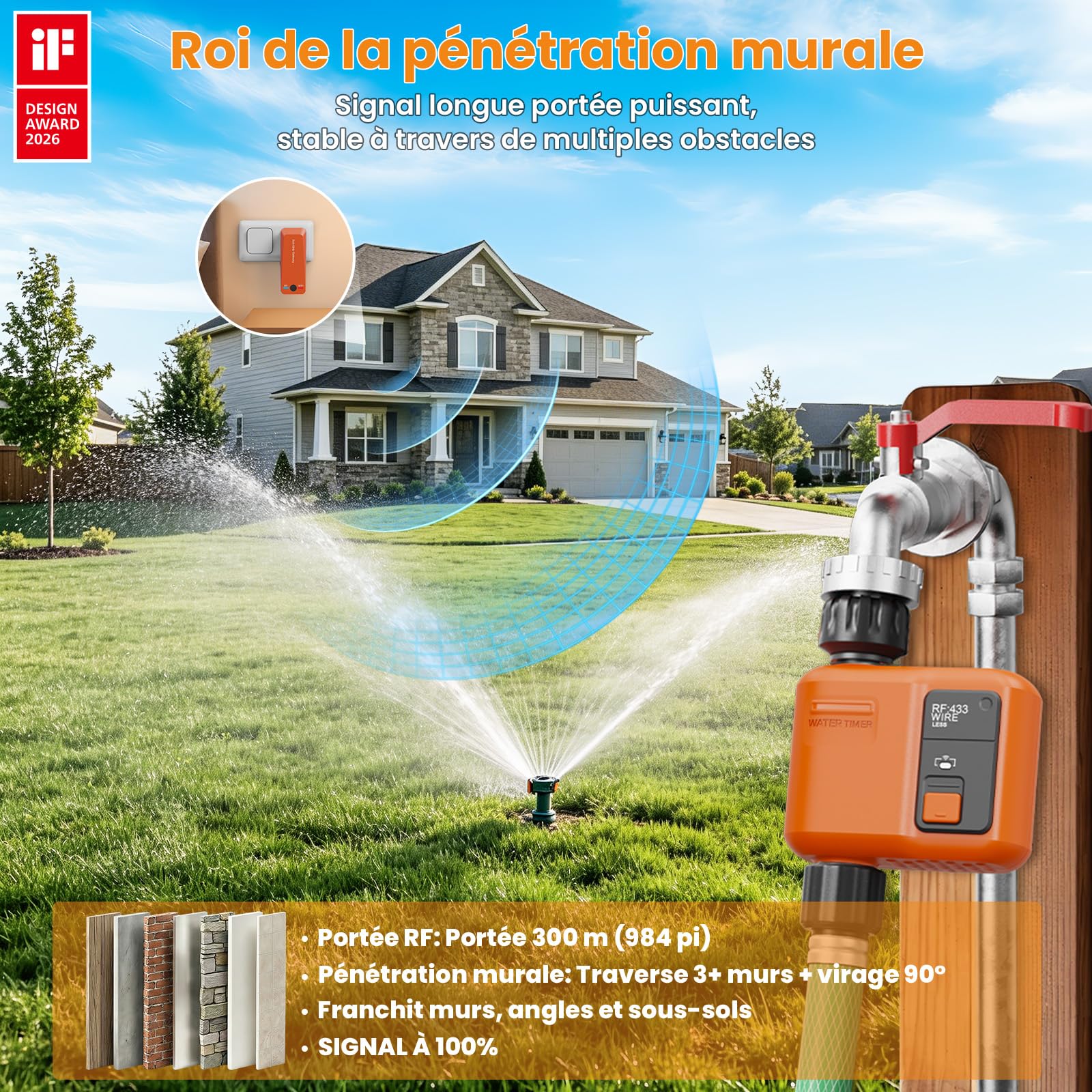 Programmateur Arrosage WiFi 300 Mètres RF Minuteur Automatique Alexa App Retard Pluie Irrigation